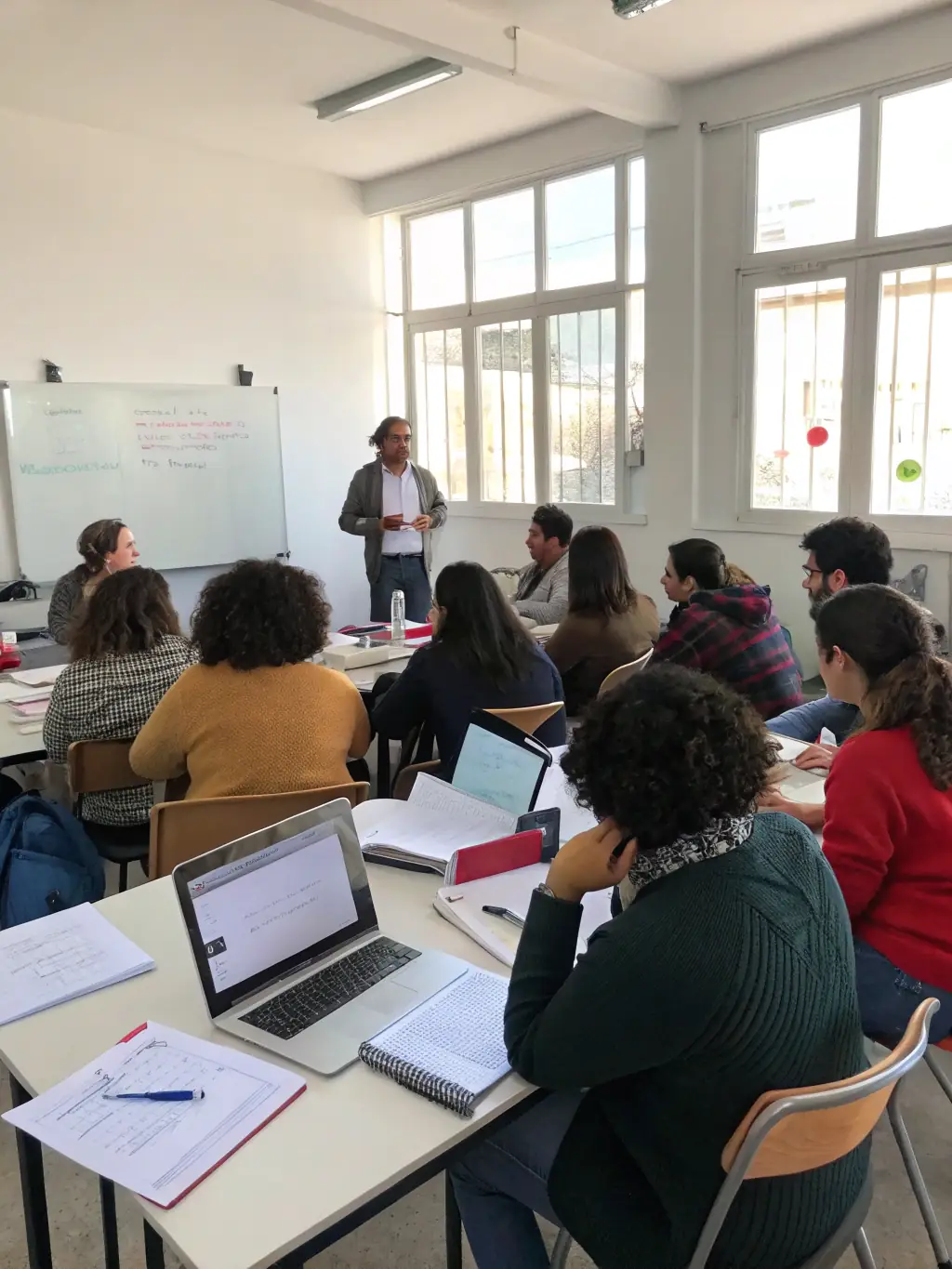 A diverse group of individuals participating in a mindset transformation workshop, engaging in activities designed to foster a growth-oriented perspective.